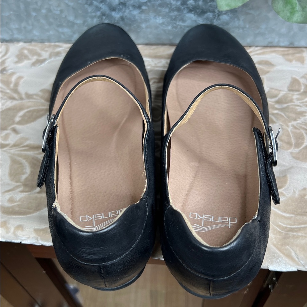 Dansko Black Leather Mary Jane Flats with Buckle - Picture 3 of 8